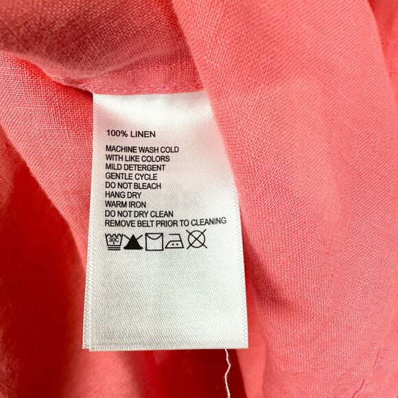 Tommy Bahama Two Palms Linen Midi Shirt Dress Size Medium No Belt Coral Pockets - Picture 8 of 8